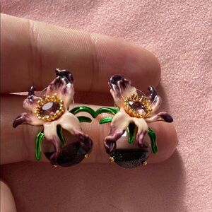 Les NEREIDES Floral Enamel Earrings with Gold Accents